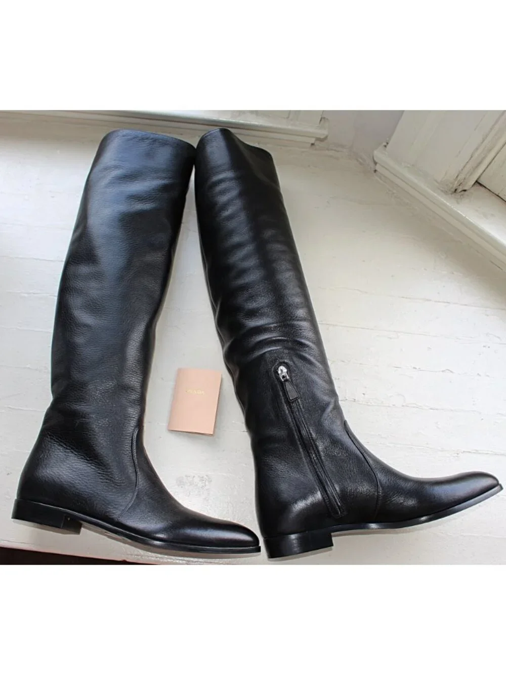 NEW Prada Tall Shaft Knee High Riding Boots - Leather - Black - sz 38.5 - $1990